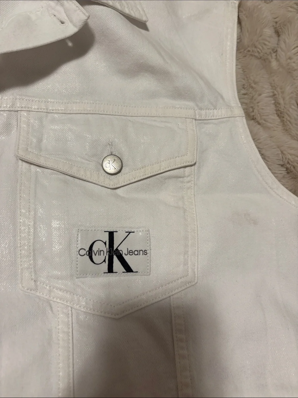 Calvin Klein Jeans White Sleeveless Denim Vest with CK Patch